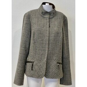 Talbots Vintage Womens Houndstooth Wool Jacket Size 16 Brown Old Money Y2K Prep
